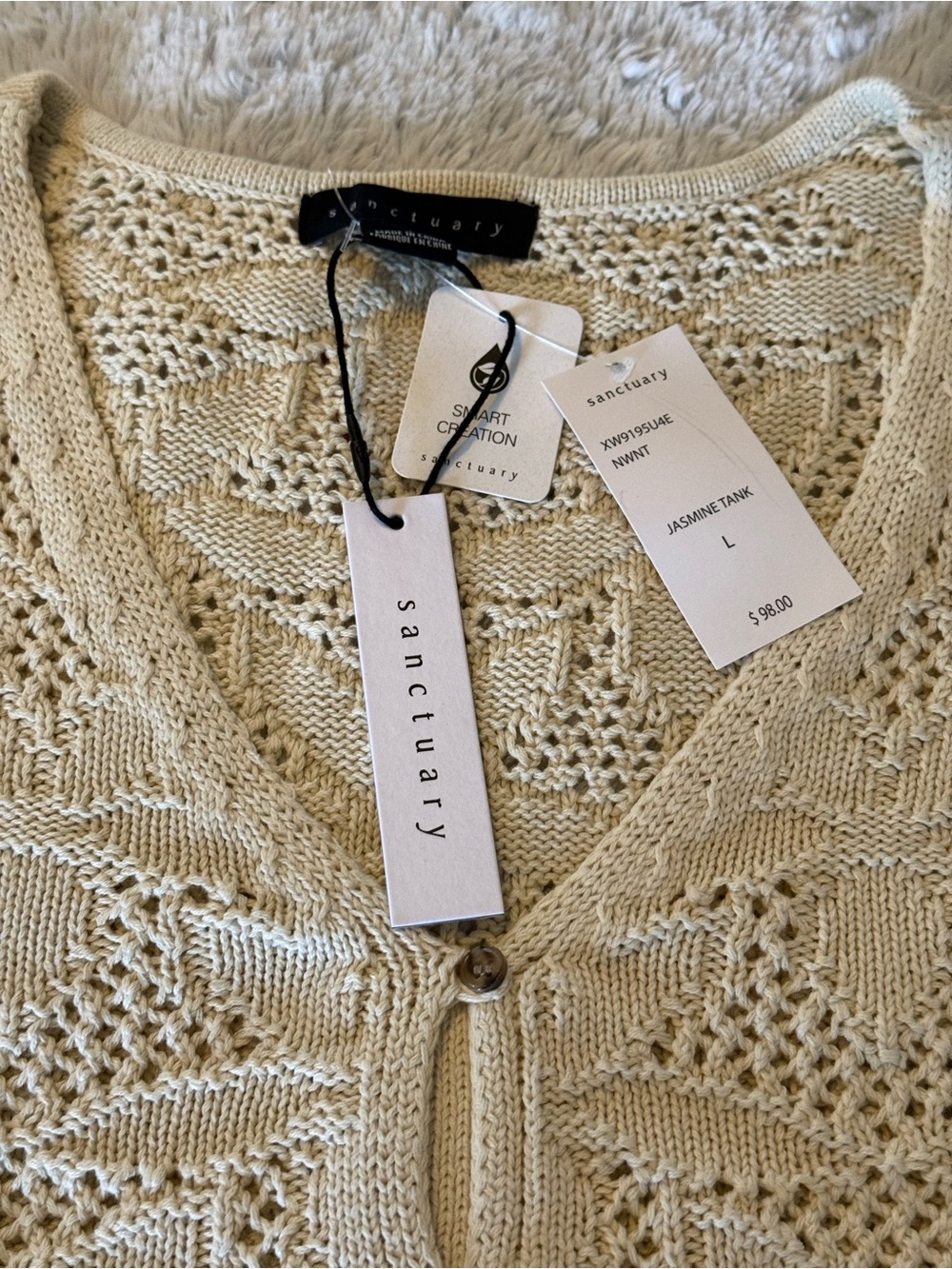 Sanctuary 🌼Cream Crochet Button-Front Tank! ☀️Size L NWT - Picture 5 of 5